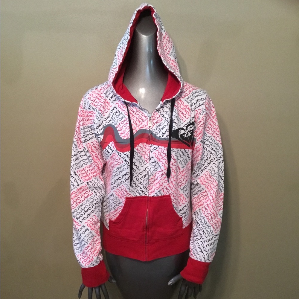 Roxy red/white hoodie fleece lined zip up jackets